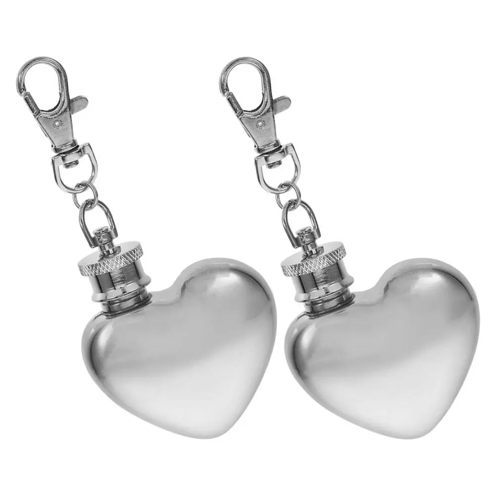 

2Pcs Heart Shaped Stainless Steel Flask Keychain Mini Wine Bottle for Camping Hiking Outdoor Travel Gifts Accessories