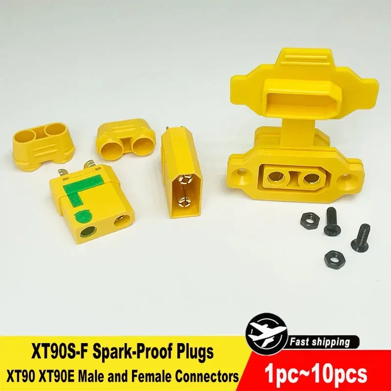 XT90E Female Socket Panel XT90S Spark-Resistant Male/Female Bullet Connectors with Cable Plugs (Includes Protective Dust Caps)