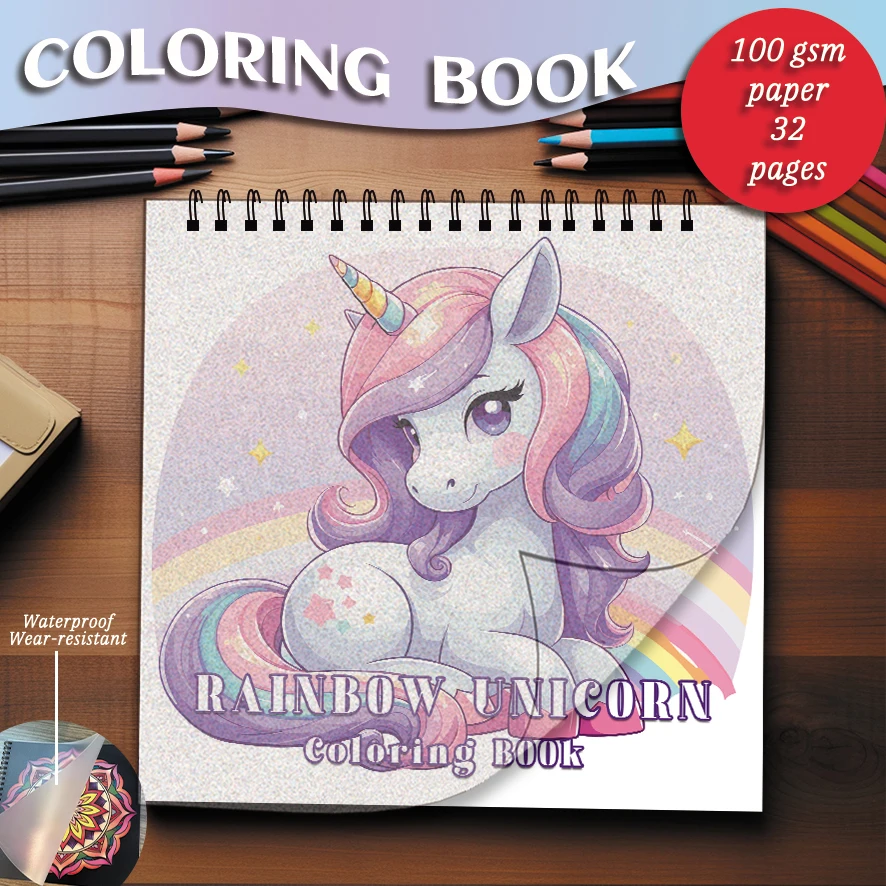 

Rainbow Unicorn Coloring Book - 8.27 x 8.27 inches 32 pages coloring book - ideal gift for family or friends