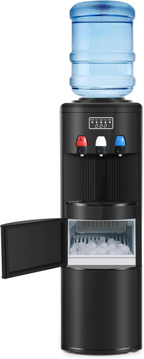 Dispenser with Ice Maker, 3-in-1 Hot and Cold Water Cooler with Built-in Bullet Ice Maker Machine, 26.5lbs/24H, Top Loading for