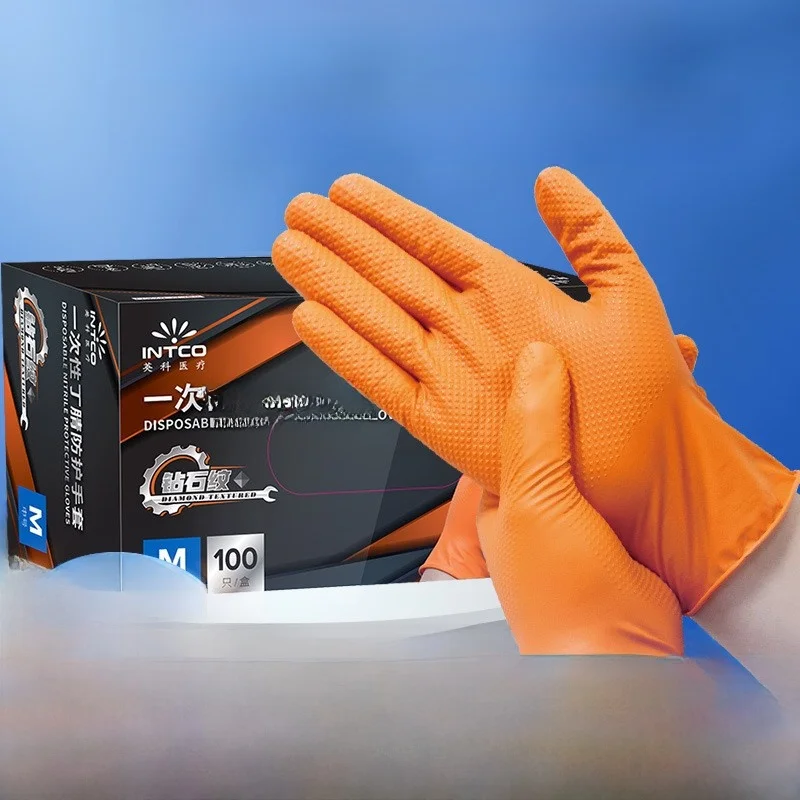 Guantes Desechables de Nitrilo Gruesos Inco con Patrón de Diamante para Uso Doméstico, Industrial y en la Cocina, Resistentes...