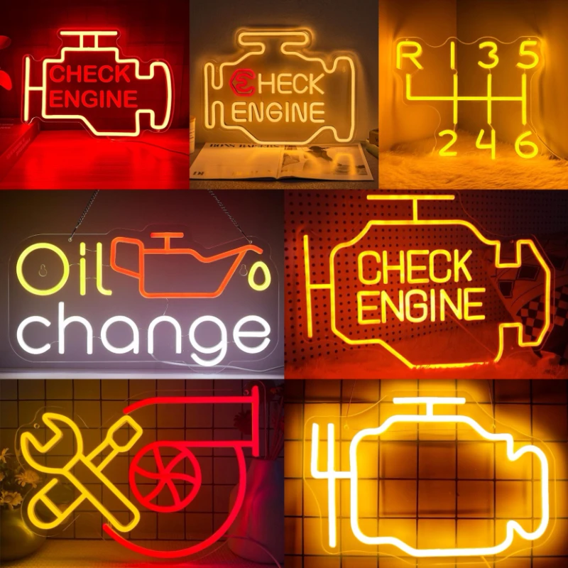 

XM Check Engine Neon Garage LED Neon, Dimmable, USB-powered, Mens Wall Art Gifts, Mens Cave Garage Room Automatic Repair Shop