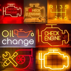 XM Check Engine Neon Garage LED Neon, Dimmable, USB-powered, Mens Wall Art Gifts, Mens Cave Garage Room Automatic Repair Shop