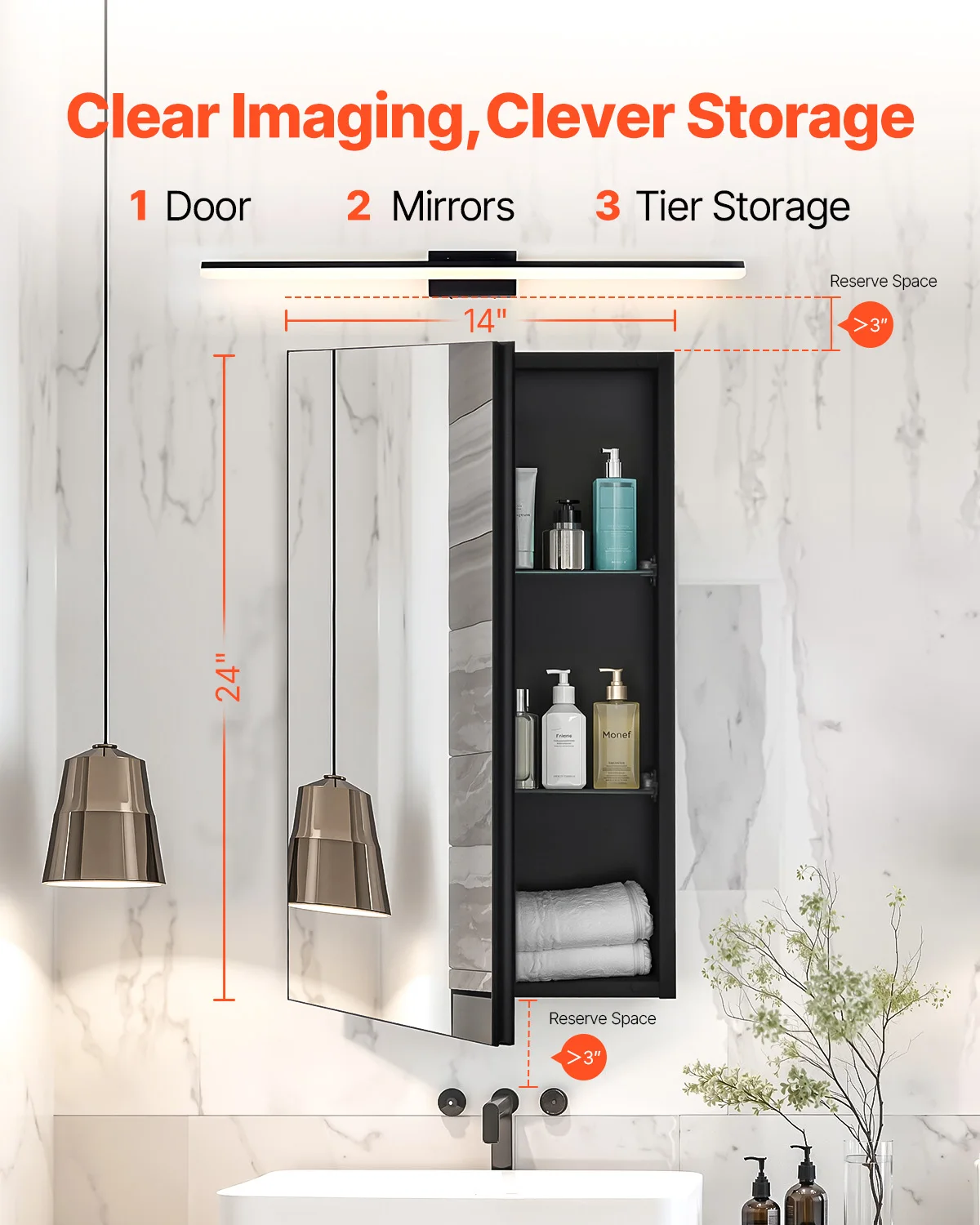 SucceBuy Medicine Cabinet, Medicine Cabinet for Bathroom with Mirror, Aluminum Frame Bathroom Wall Cabinet, 2/3-layer Adjustable