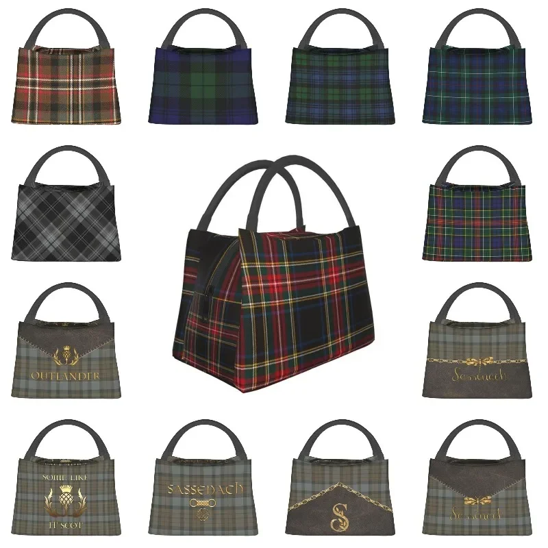 Luxury Black Tartan Plaid Insulated Lunch Bags for Work Office Geometric Gingham Check Texture Thermal Cooler Lunch Box Women