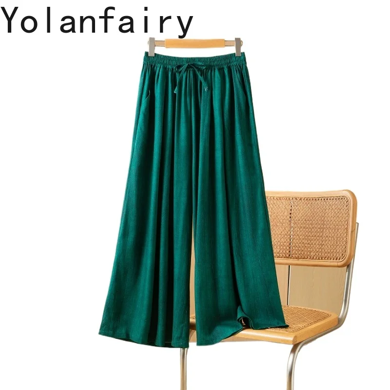

YOLANFAIRY 55% Mulberry Silk 45% Cotton Pants Woman Clothes 2026 Summer High Waist Wide Leg Pants Women Casual Lazy Trousers