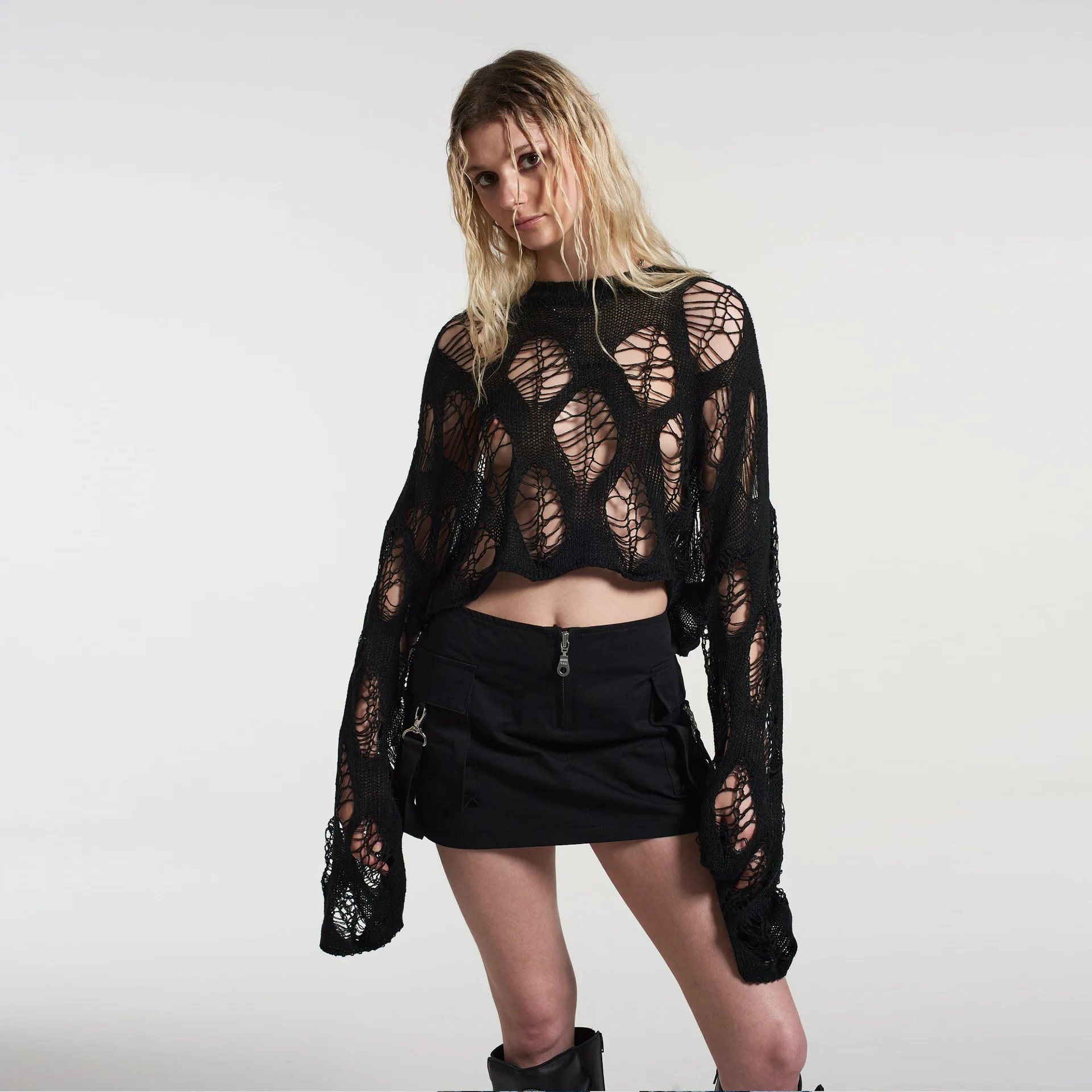 2025 Primavera y novedad de verano, ropa de mujer, Top hueco a la moda y Sexy para mujer, suéter de punto suelto expuesta al ombligo