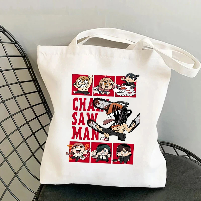 Anime Chainsaw Man Print Canvas Bag Organizer Comic Con Sundry Storage Tote Bag Reusable Shopping Bags Makima Cosplay Party Gift