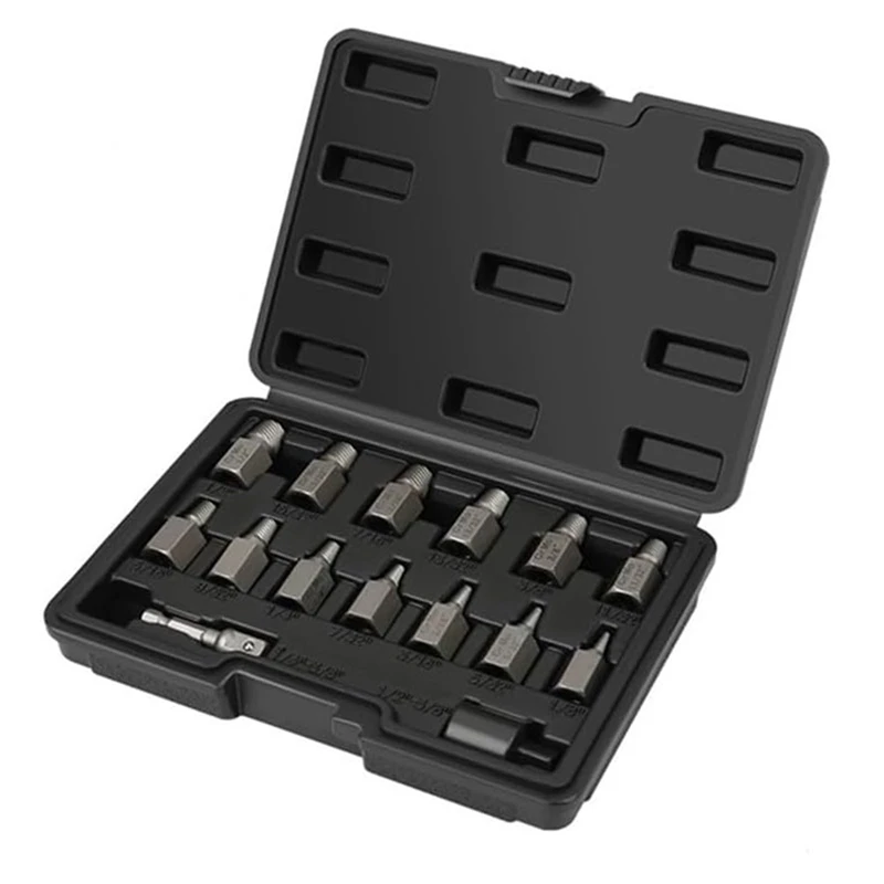 Promotion! 15 Piece Double Head Screw Extractor Set,Easy Out Bolt Remover Kit, 3/8Inch Drive Hex Head Multi-Spline