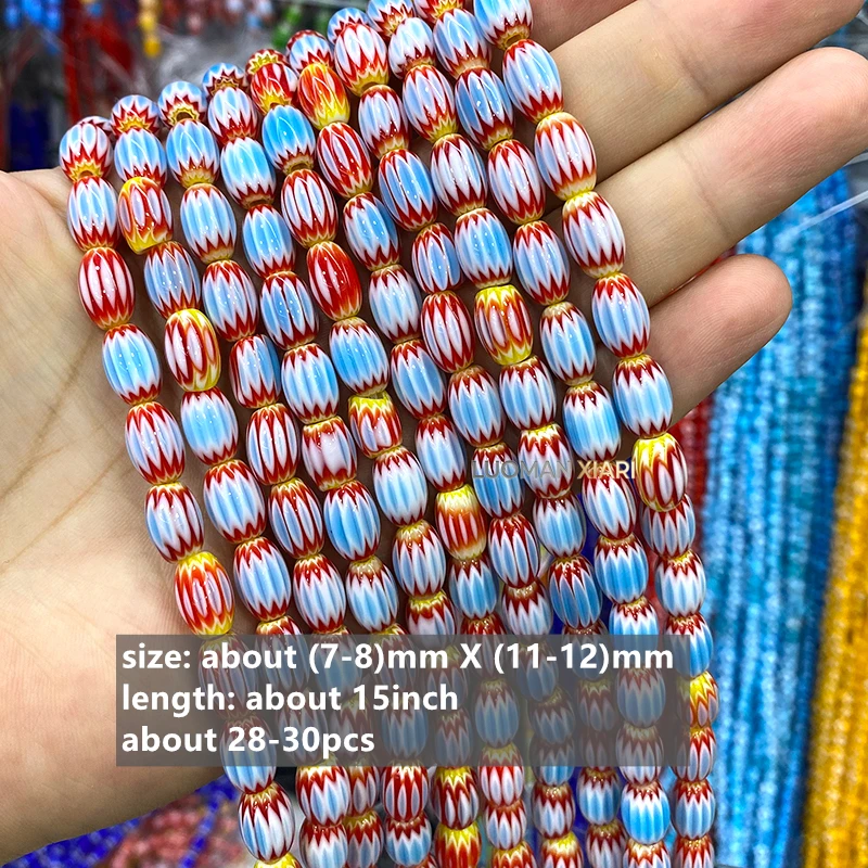 8x12mm Oval Orange Handmade Colored Lampwork Bead Liuli Spacer Beads for Jewelry Making Diy Bracelet Charms Accessories 15''