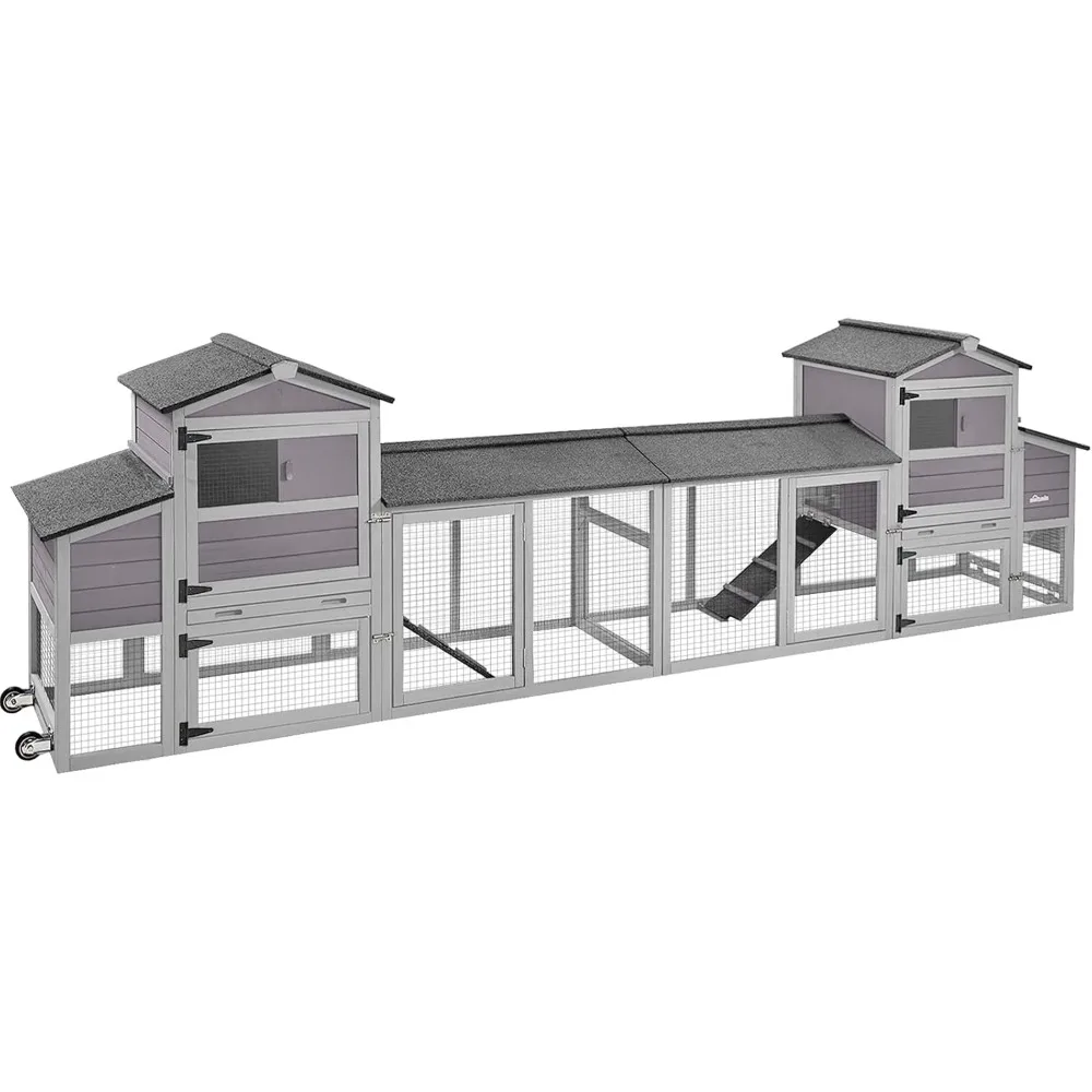 

161-дюймовый большой курятник, мобильный куриный домик, уличная деревянная клетка для птицы с колесиками, ящик для гнездования (два комплекта)