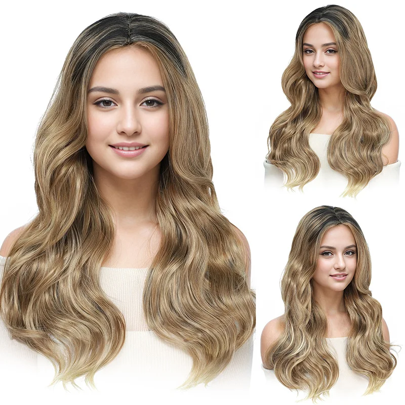 

European and American wigs female long hair big waves natural and realistic medium long curly hair whole top chemical fiber wig