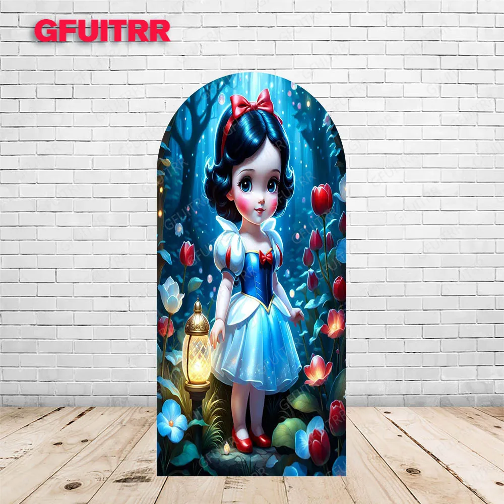 Little Snow White Backdrop Arch Cover Birthday Decoration Photography Background Girl Boy Party Polyester Photo Booth Prop