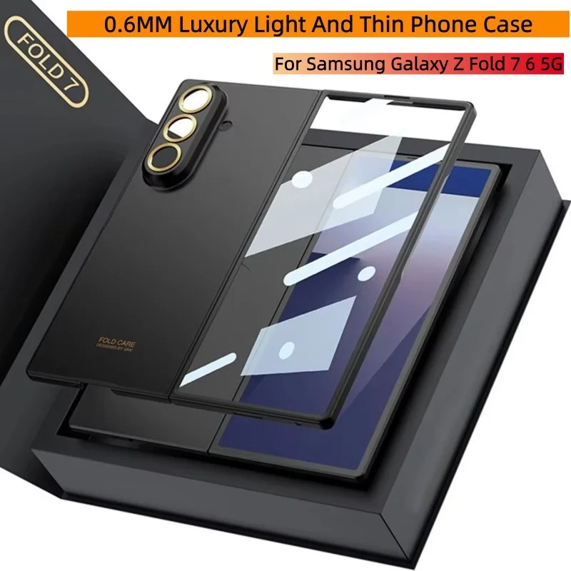 0.6MM Luxury Light And Thin Phone Case For Samsung Galaxy Z Fold 7 6 5G With Screen Glass Protect Film Matte Protector Cover