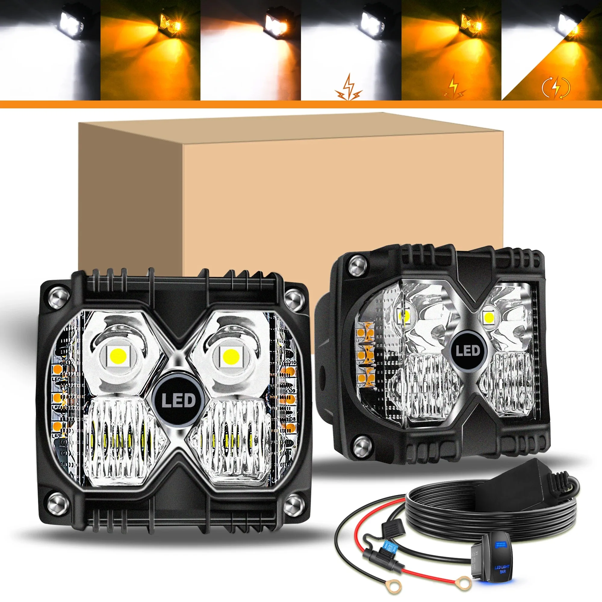 

1 PCS 4 inch Dual Side Shooter Light DRL Solid Strobe Off Road LED Auxiliary Light 12V DC for Tractor Plow Truck SUV ATV Car