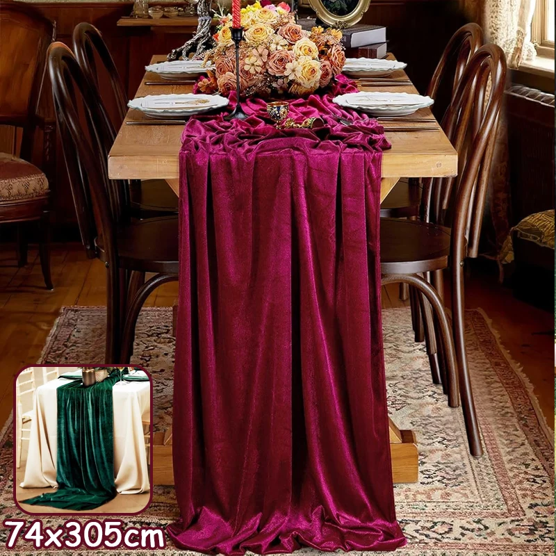 Elegant Velvet Table Runner Wine Red Green Color Luxury Soft Fabric for Hotel Conference Christmas Wedding Party Banquet Decor