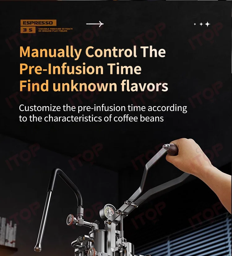 ITOP HPEM-C3S Hand Press Espresso Machine Stepless Pressure 9Bar Extraction Coffee Maker with Electric heating Box 220V/110V