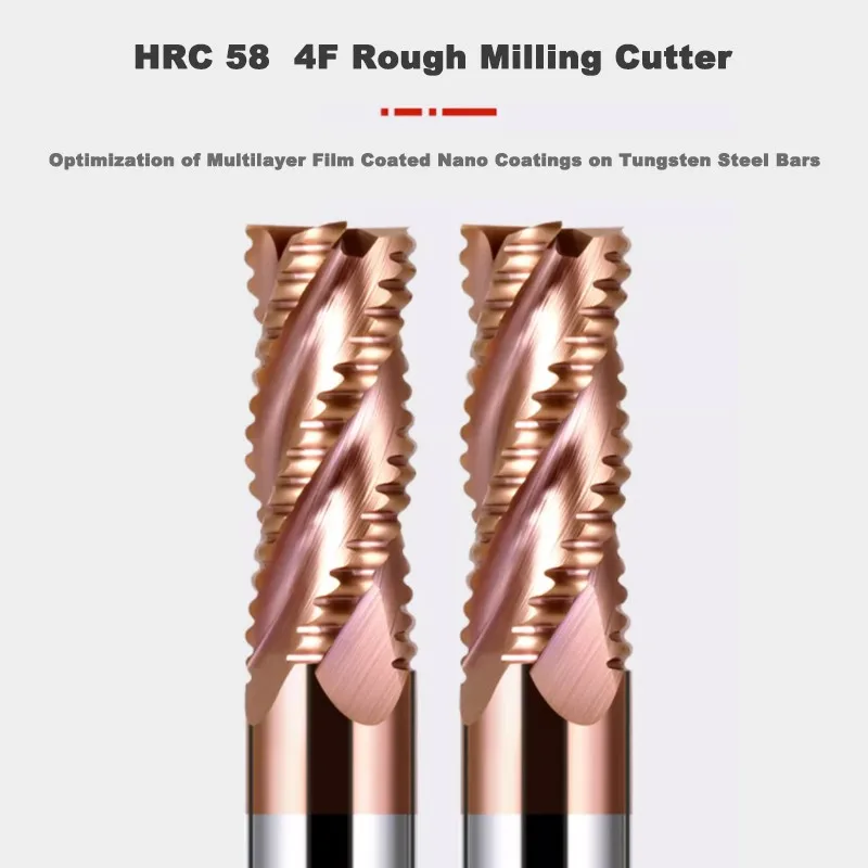 YIFINO HRC58 4-Flute Roughing End Mill Tungsten Steel Carbide Nano Coating Milling Cutter For CNC Machining Endmills Tools