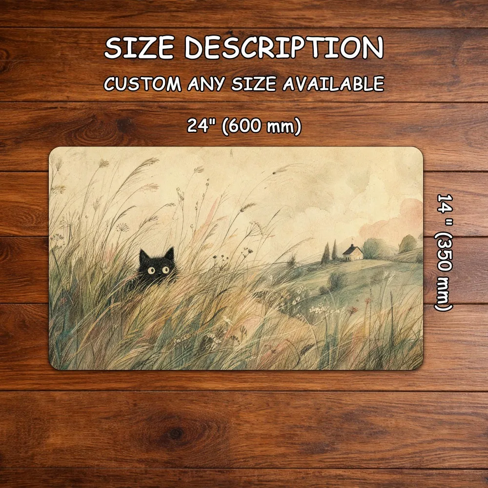 MTG Commander Playmat, Cat in Tall Grass palymat, Familiar Fantasy Magic The Gathering EDH Card Game Rubber Base Gaming Mat