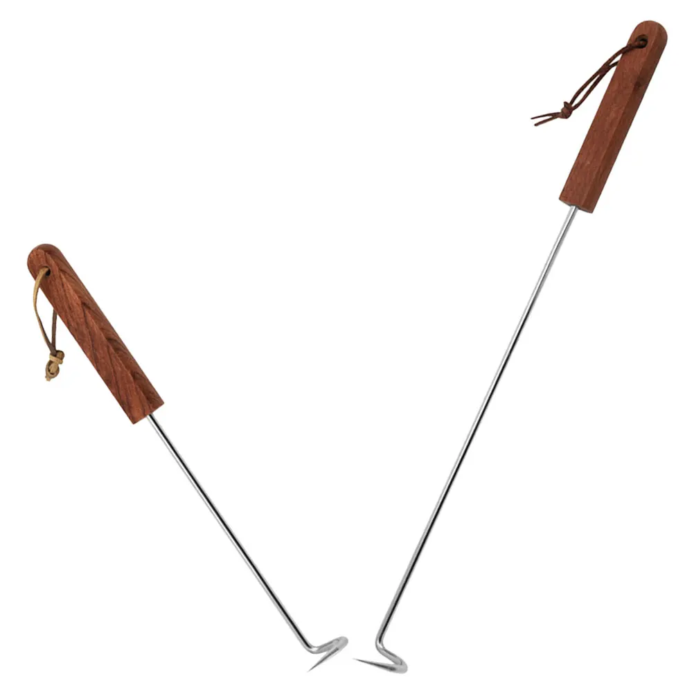 

2pcs Stainless Steel Meat Hook Food Flipper Heavy Duty BBQ Grilling Turner Chicken Hook Long Handle Kitchen BBQ Tool