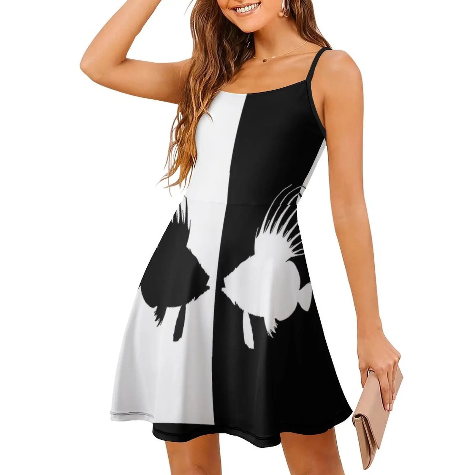 فستان دوري فيش على الطراز الكوري للنساء، فستان كاجوال أنيق للحفلات أو الارتداء اليومي، فستان فني ساحلي صيفي للشاطئ السفلي #3