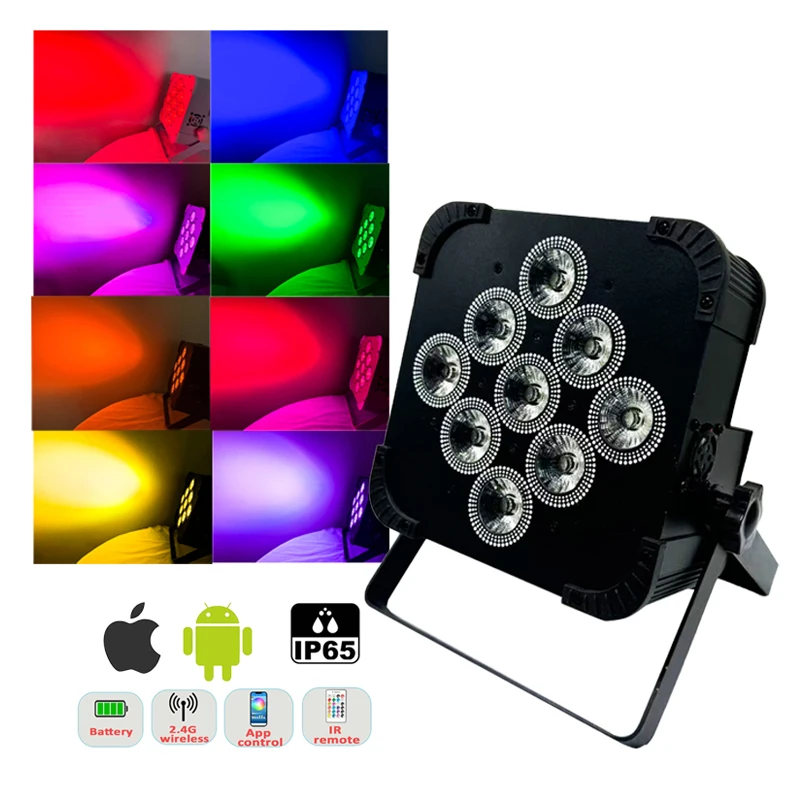 

БЕСПЛАТНАЯ ДОСТАВКА RGBWAUV6in1 Светодиодный светильник Par Stage 9*18 Вт Батарея Беспроводное управление DMX Приложение ИК-пульт дистанционного управления для DJ Wedding Event