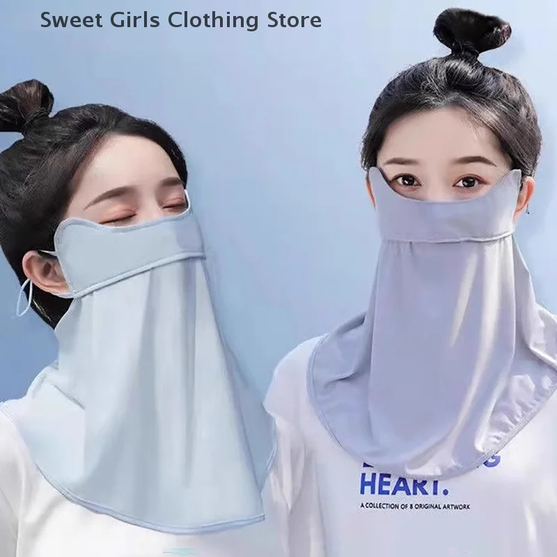 

Уличная солнцезащитная маска из ледяного шелка, женская летняя анти-УФ-быстросохнущая маска для лица, шарф, дышащая защита шеи, повязка на голову для ушей