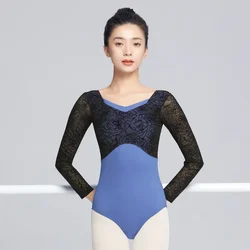 Women Ballet Leotards Gymnastics Leotards Flocking Splice Dance Leotard Square Collar U Back Dancing Bodysuit Swimwear Leotards