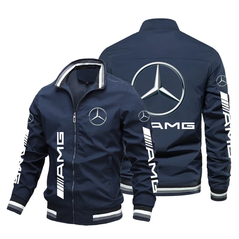 2024 New Trendy Mens Motorcycle Jacket Mercedes-Benz Logo Print Jacket Oversized Sport Biker Jacket Top Racing Team Men Clothing