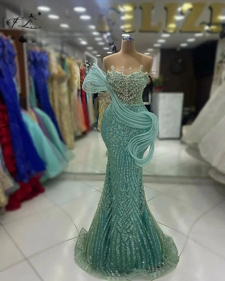 

Pleated Evening Dress With Rhinestone Decoration Strapless Mermaid Dress Aqua Party Dress Cocktail Dress Customizable 2025