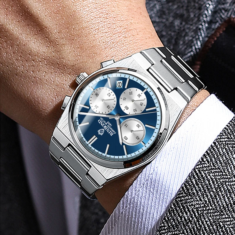 BINBOND Top Brand Luxury Watches for Man Quartz Sports Men Watch Waterproof Luminous Stainless Steel Chronograph Men Clock