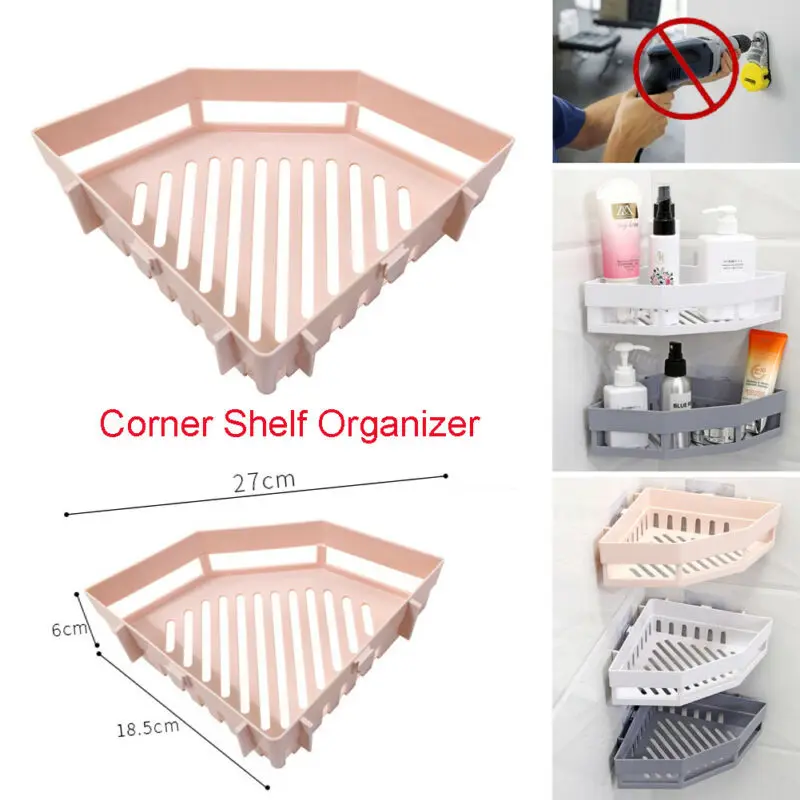 Suction Wall Triangular Shower Caddy Shelf Bathroom Corner Bath Rack Storage Holder Organizer Shelves