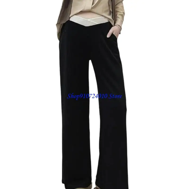 

77HD Breathable Polyester Maternity Pants Loose Fit Design Low Rise Cut Trousers for Pregnancy Activity Comfortable