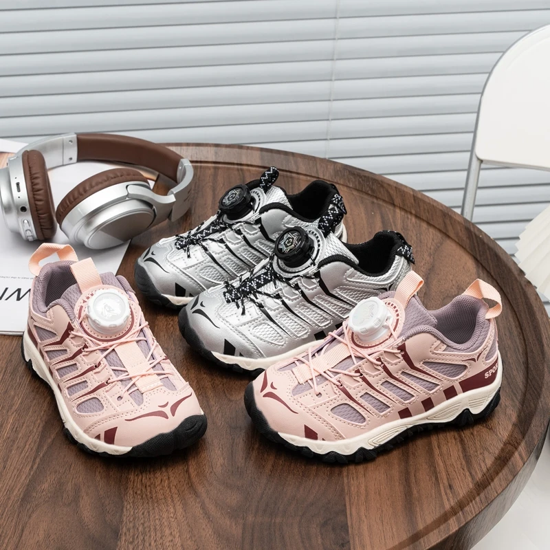 2026 Hot Sell Children Shoes Boys Fashion Rotating Buckle Sneakers Girls Sport Running Shoes Kids Breathable Casual Outdoor wear