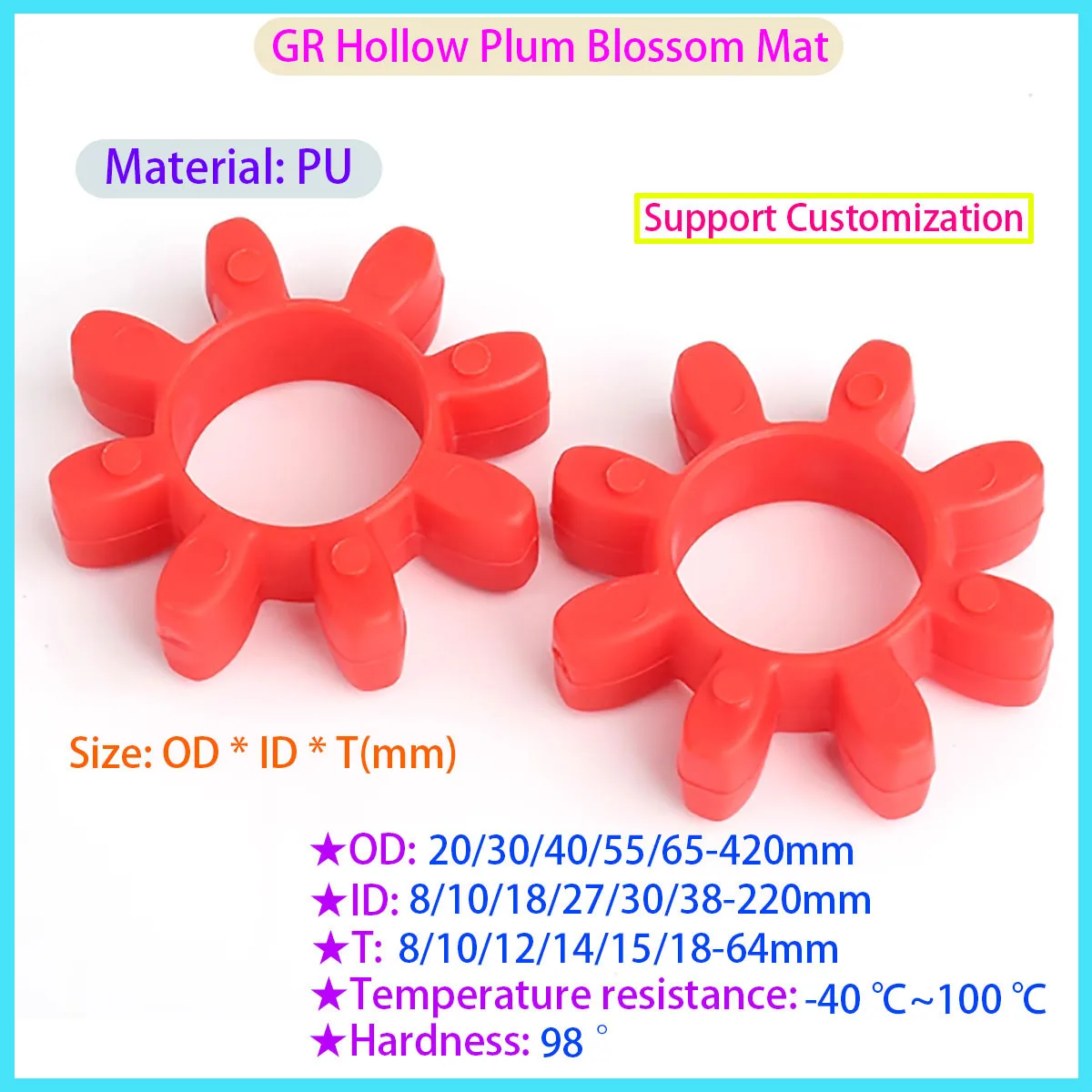 

Red Hollow Plum Blossom Pad Polyurethane (PU) Shock Absorber Pad Elastic Pad Outer Diameter 20/30/40/55/65-420mm