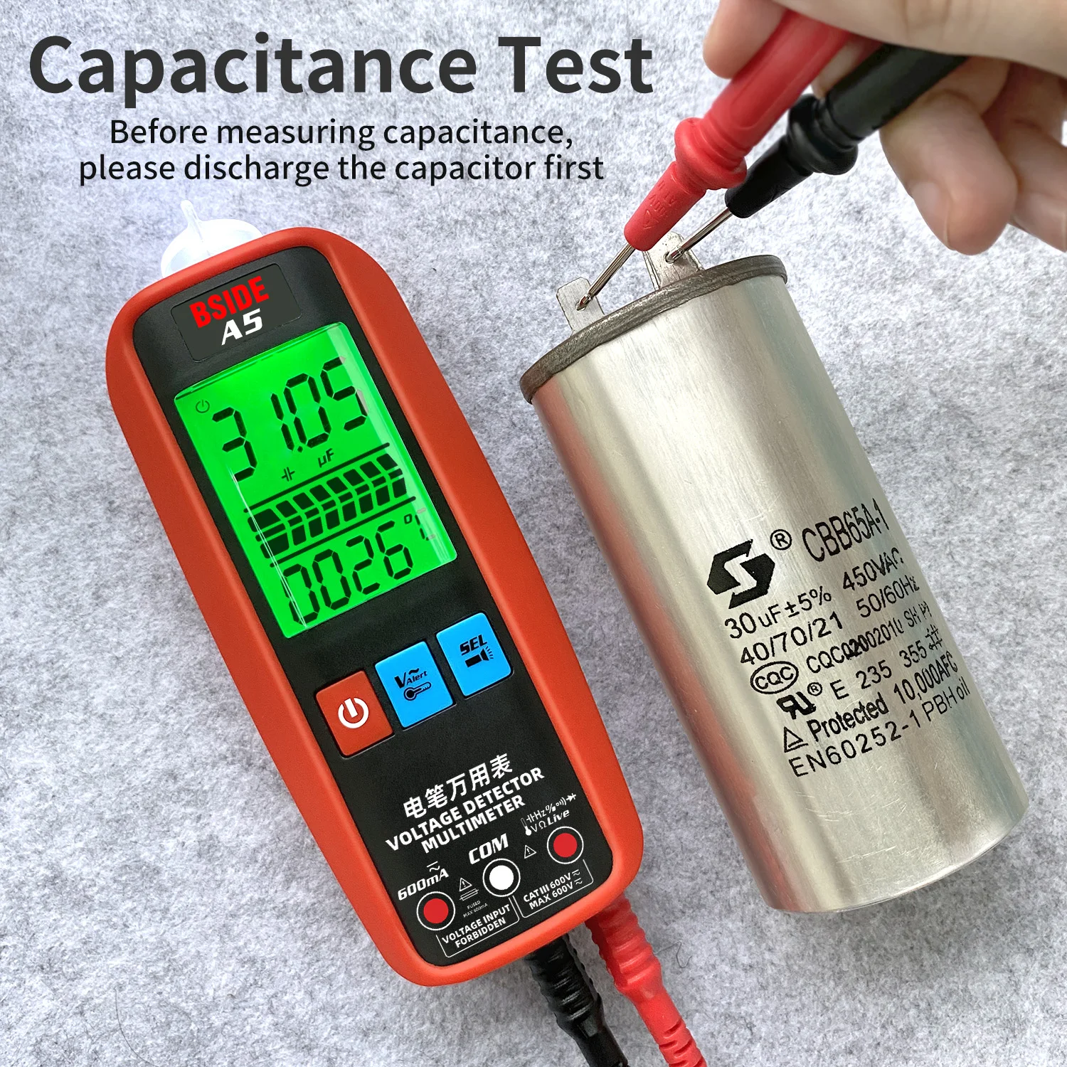 BSIDE A5X USB Charge Digital Multimetor True RMS AC DC Voltage Current Tester VFC Capacitance Ohm Temp Diode Hz NCV Live test