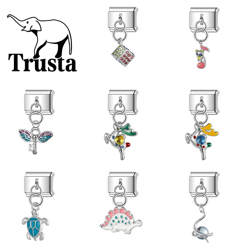 Trusta Fashion Turtle Deer Charm Italian Links 9mm Bracelet Stainless Steel for Girls Birthday Gift DIY Jewelry Wholesale N385