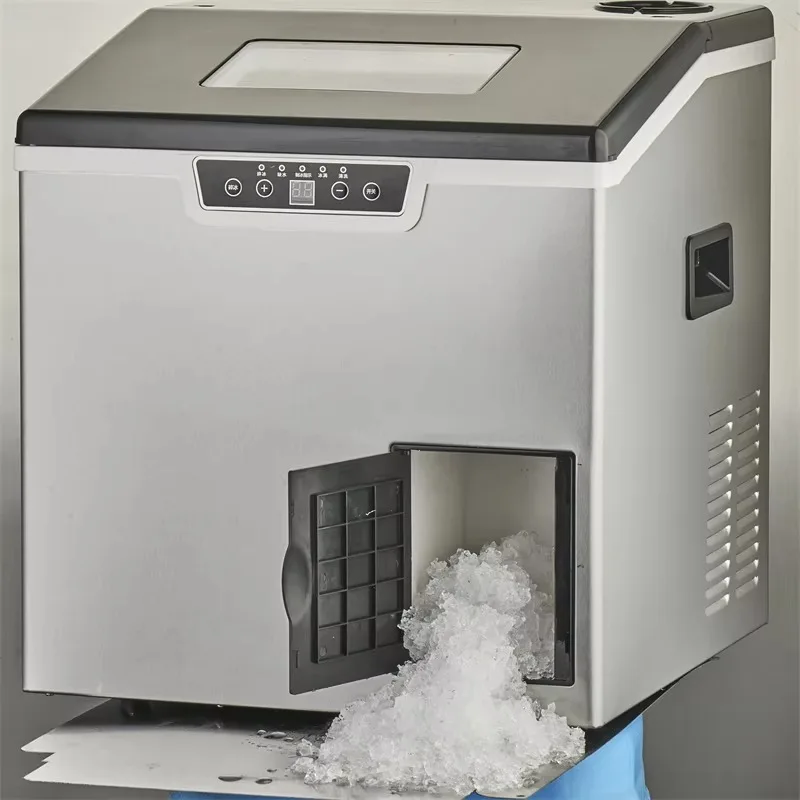 Portable Counter Top Electric Ice Making Machine 15-20kg Fast Snowflake Crushing Square Ice Shape for Household Hotel Use