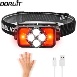 BORUiT K363 Motion Sensor LED Headlamp Type-C Rechargeable Headlight Work Light Waterproof Head Torch Fishing Lantern