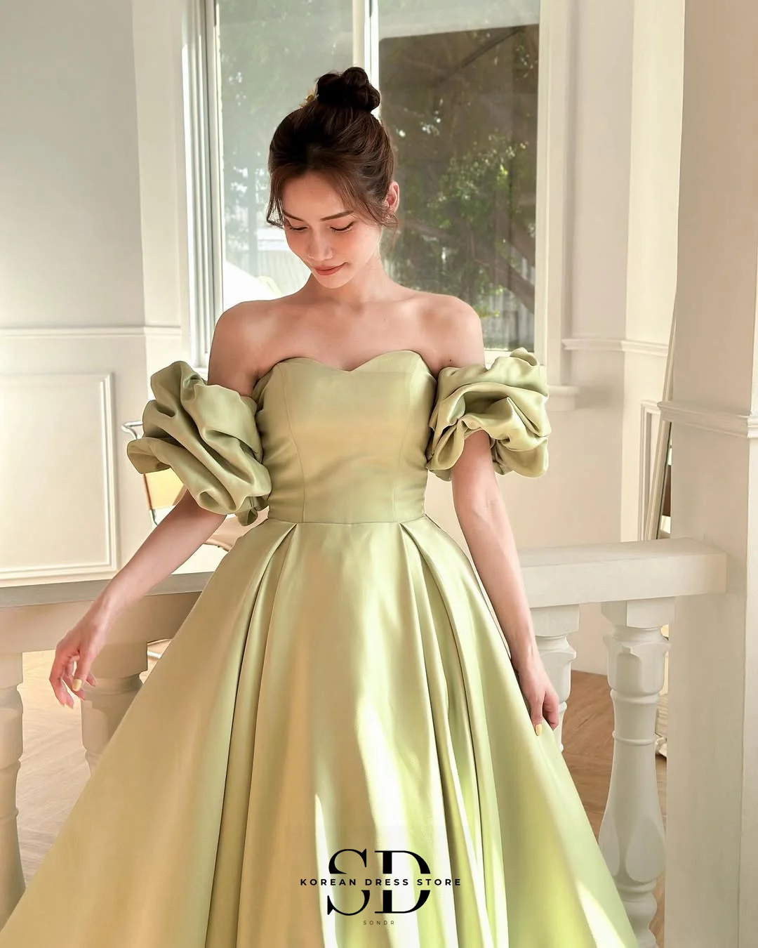 Sondr Sage Brautkleider, koreanische Puffärmel, Empfangskleider, herzförmige, trägerlose Hochzeits-Party-Kleider für die Braut