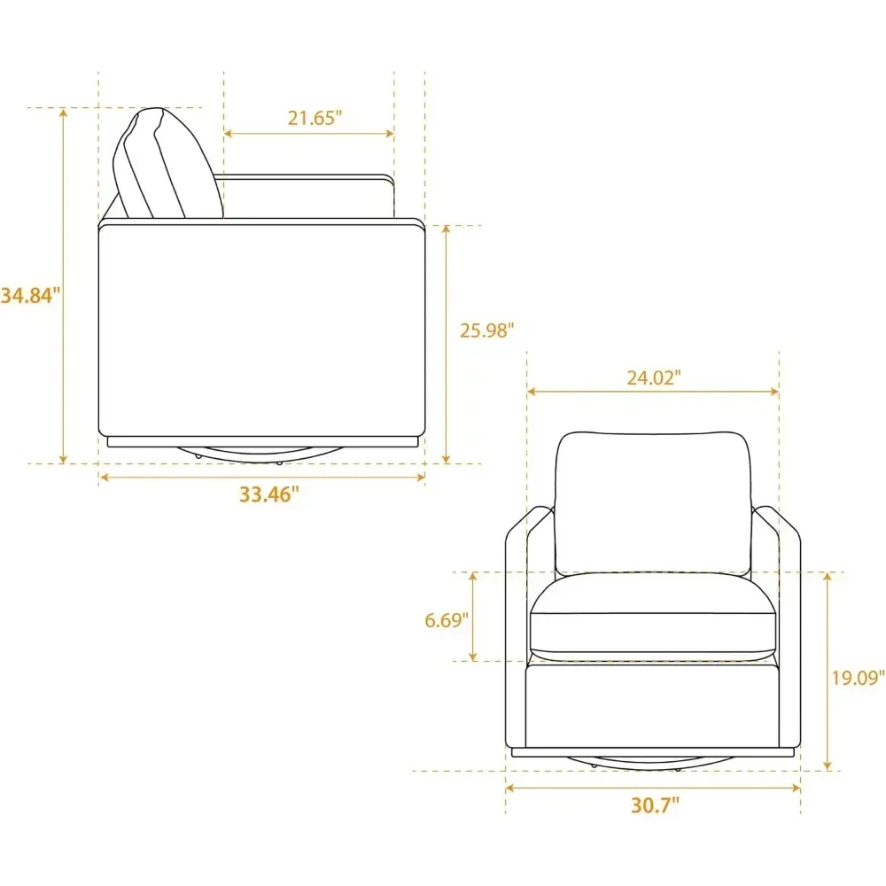 360 Degree Square Swivel Chair for Living Room, Mid Century Modern Upholstered Swivel Barrel Chair,Comfy Sofa Armchairs