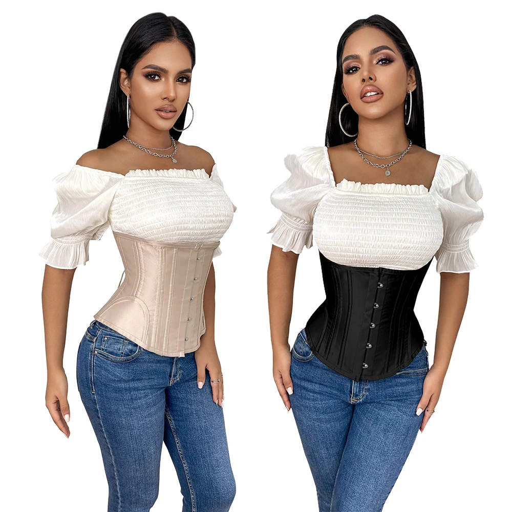 

Steampunk Underbust Corset Waist Control Gothic Corselet Cupless Cincher with Curved Hem