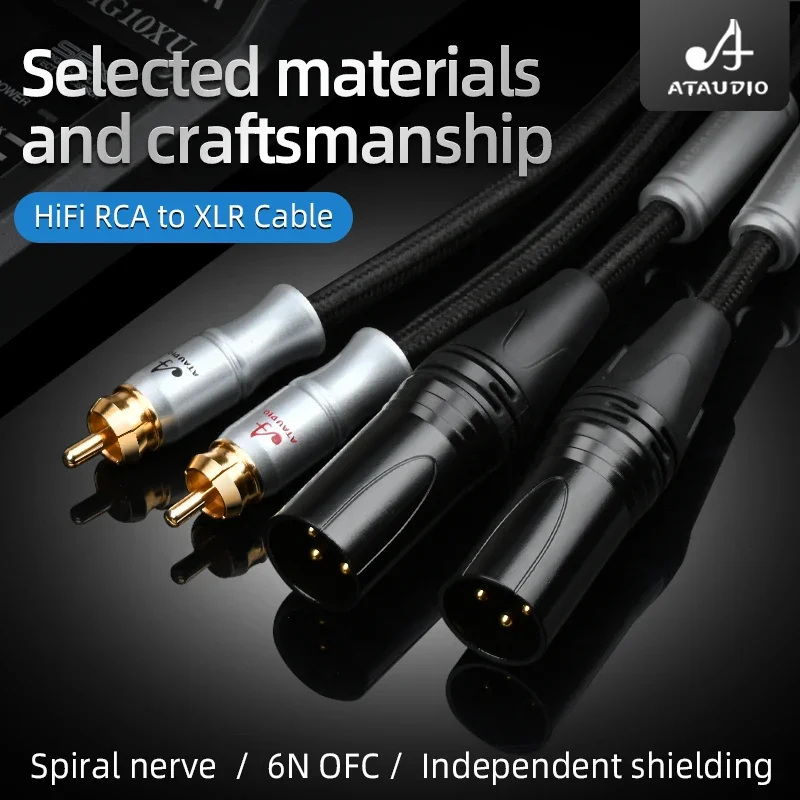 One Pair HiFi RCA To XLR Cable 6N OFC  Dual XLR To Dual RCA Mixer HIFI Amplifier Audio Cables