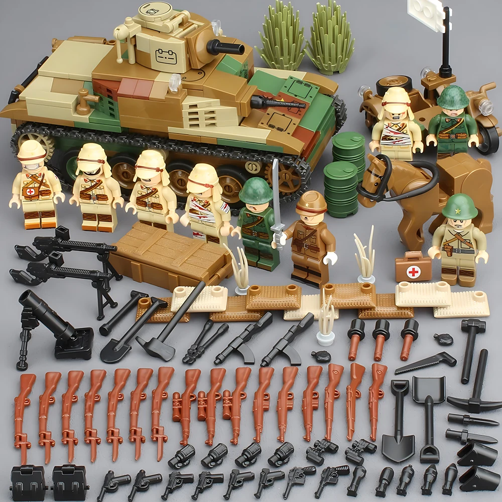 WOII Soldaat Japans Leger Militaire Wapens Speelgoedmodel WO2 M25 Zwaar Gepantserd Voertuig Rupsvoertuig Strijd Tank Bouwstenen Speelgoed