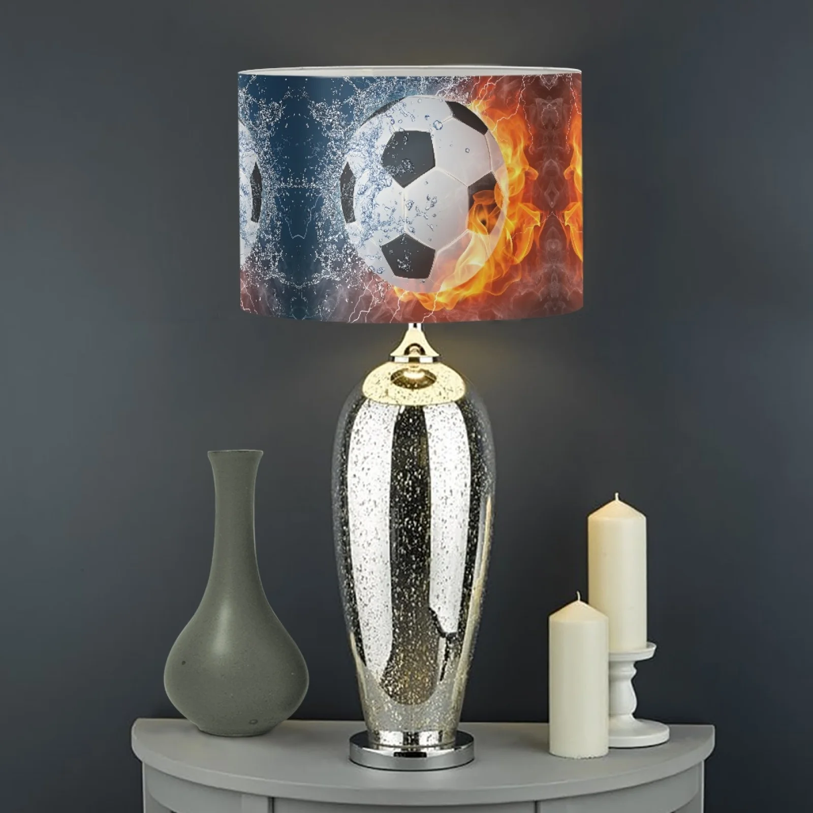 Round Lamp Shade Cover for Table Lamp Floor Light Cover Cute Soccer Football Print Drum Lampshade Home Bedroom Living Room Decor