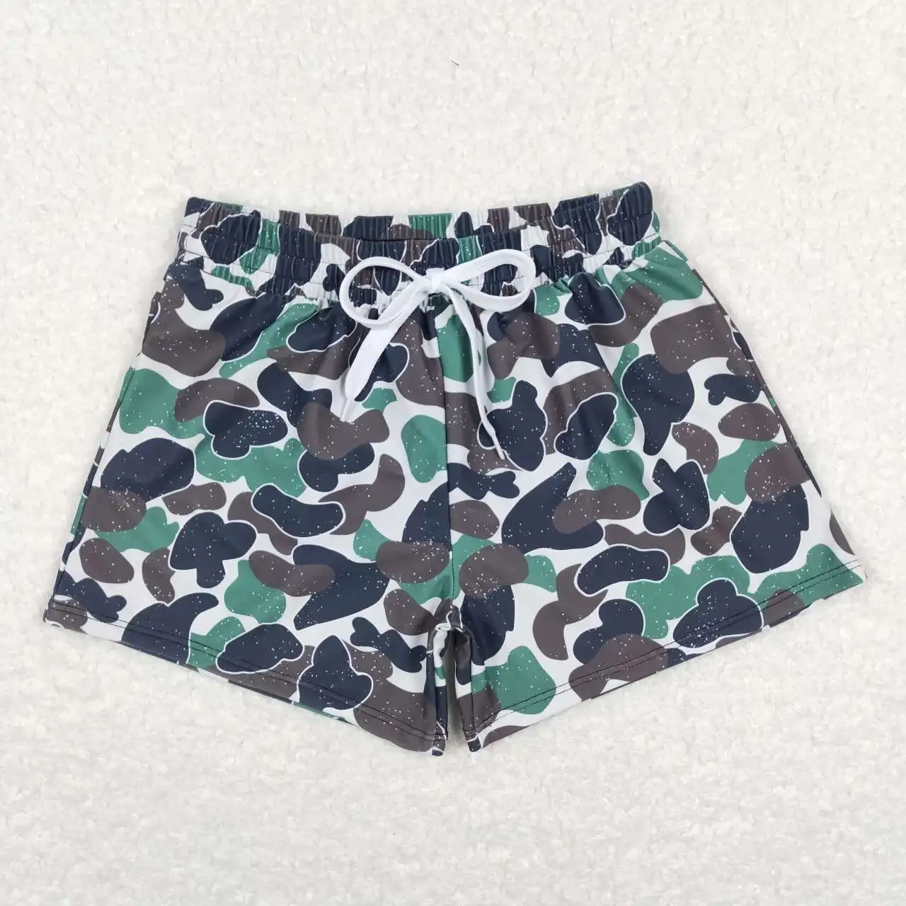 Wholesale hot sale rts sequin Clothing for baby boys clothes Brown-green camouflage beige swim trunks