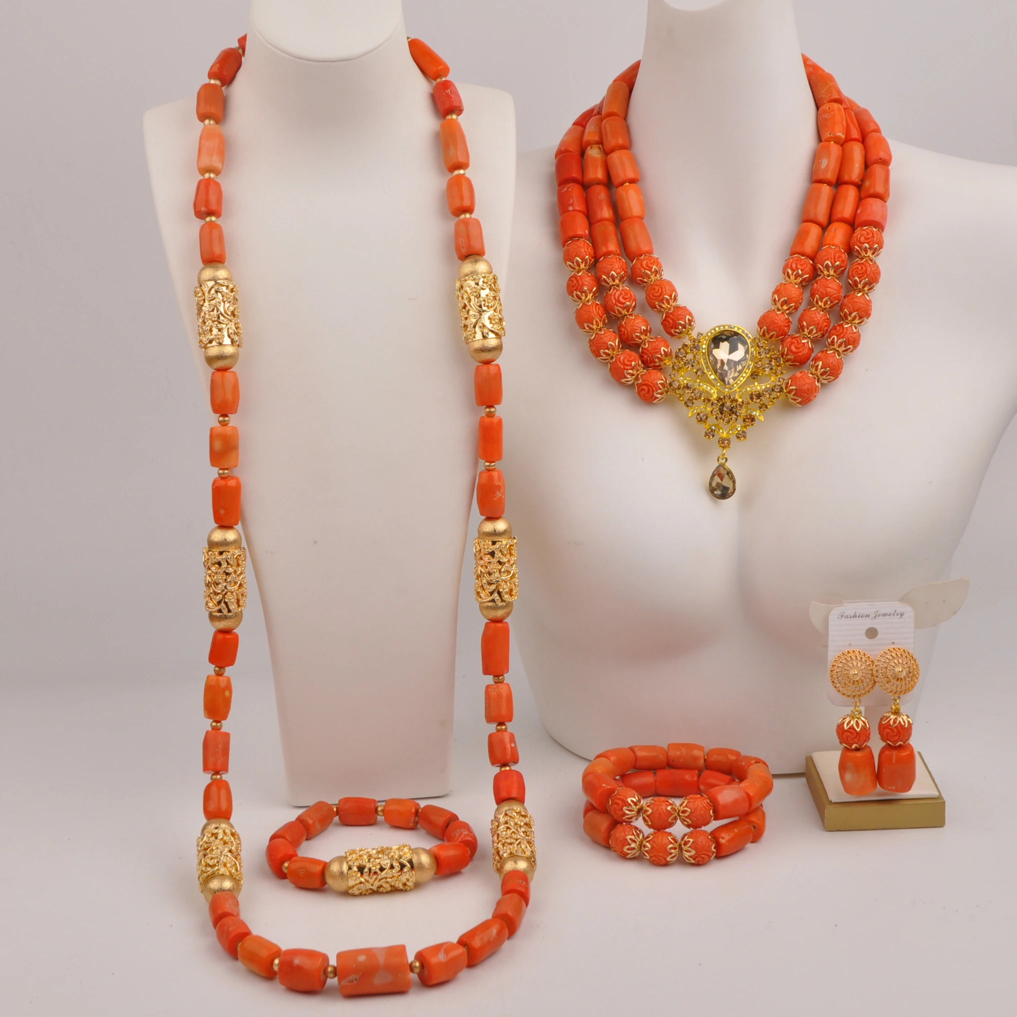 

Fashion African Wedding Natural Orange Coral Pearl Nigeria New Wedding Couple Wedding Jewelry Bride Get Dress Set SHXY-46