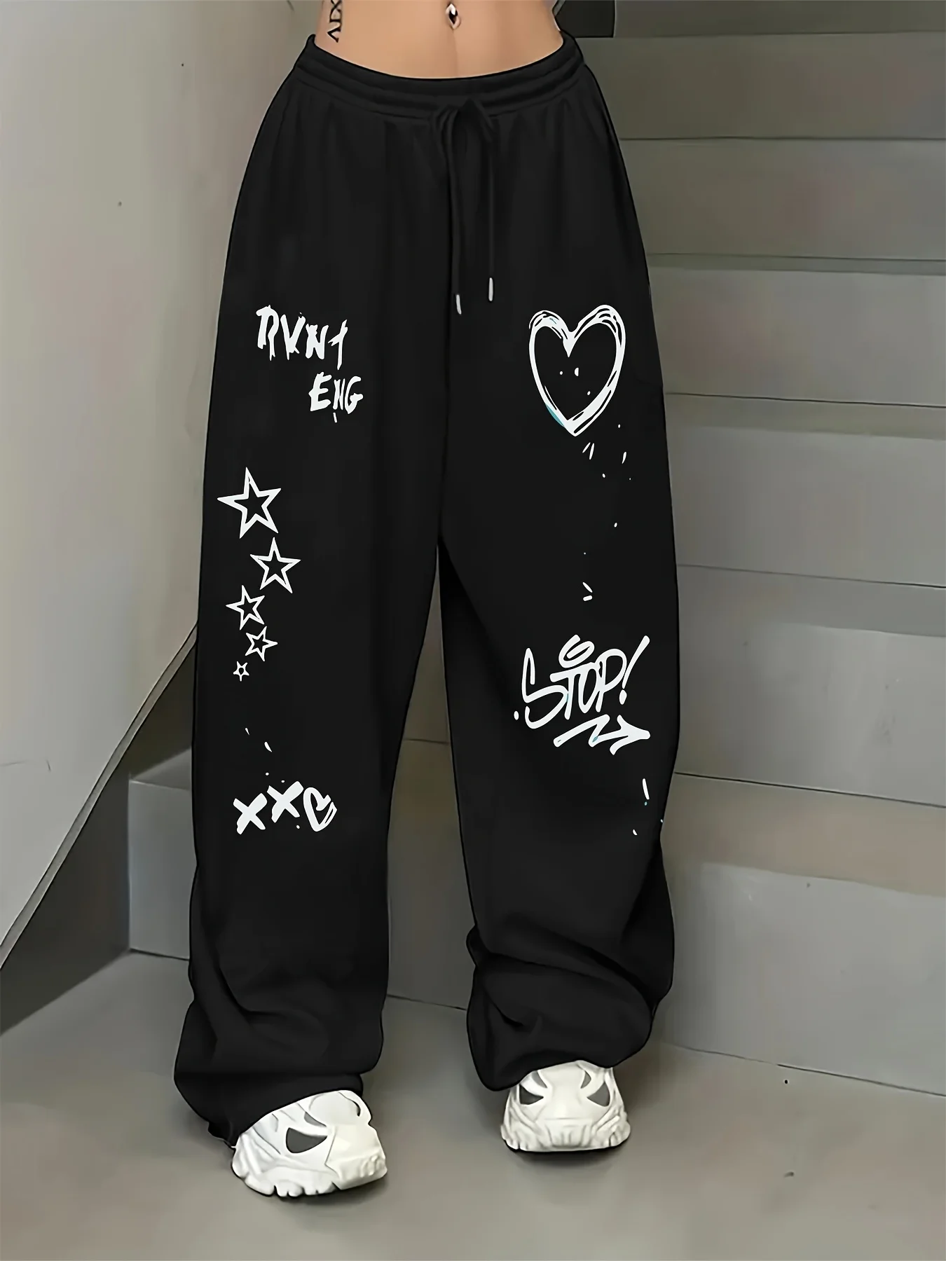 Damskie spodnie sportowe w stylu hip-hop streetwear, proste i szerokie, z nadrukiem, idealne na zimę, dla dorosłych.