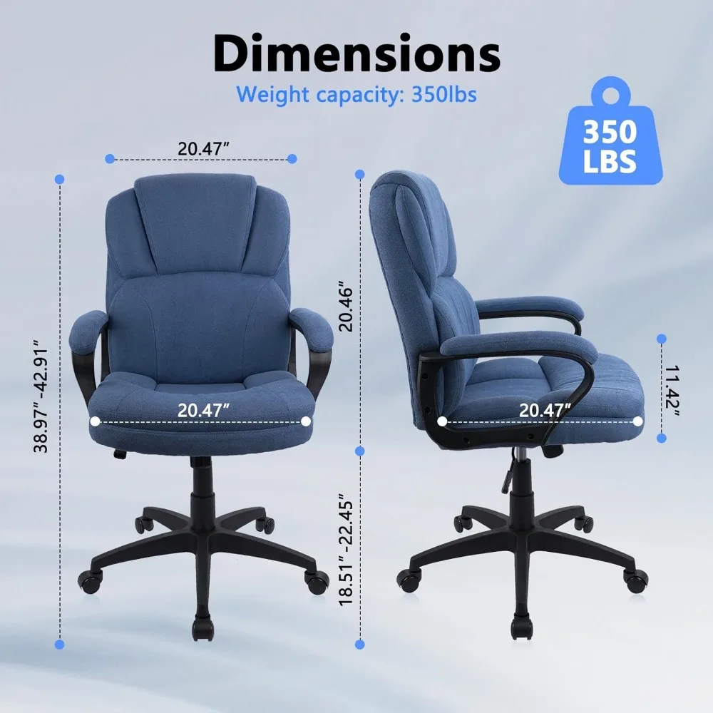 كرسي مكتب من القماش بارتفاع قابل للتعديل مع مساند للذراعين مبطنة، كرسي مكتب دوار للاستخدام التنفيذي، مريح مع