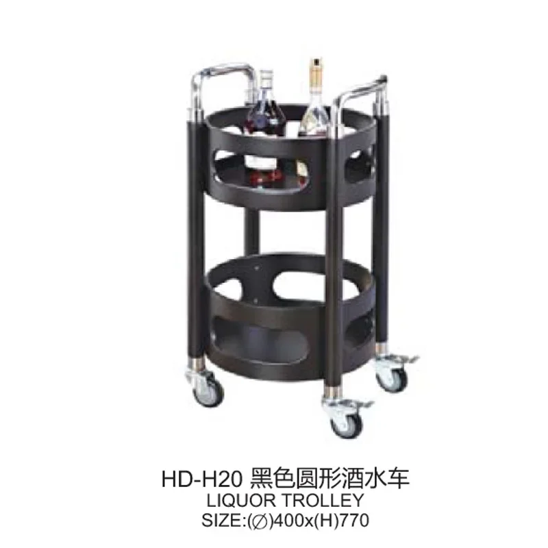 Manufacturers supply luxury wine trucks, modern simple black double-layer round wine trucks, hotel mobile trolleys